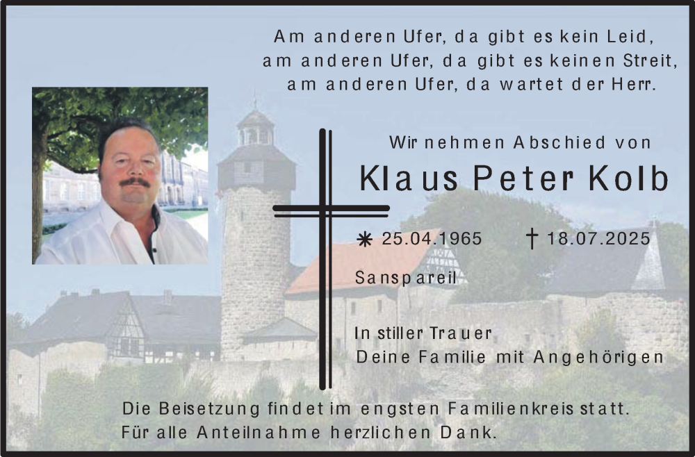  Traueranzeige für Klaus Peter Kolb vom 23.08.2025 aus Nordbayerischer Kurier