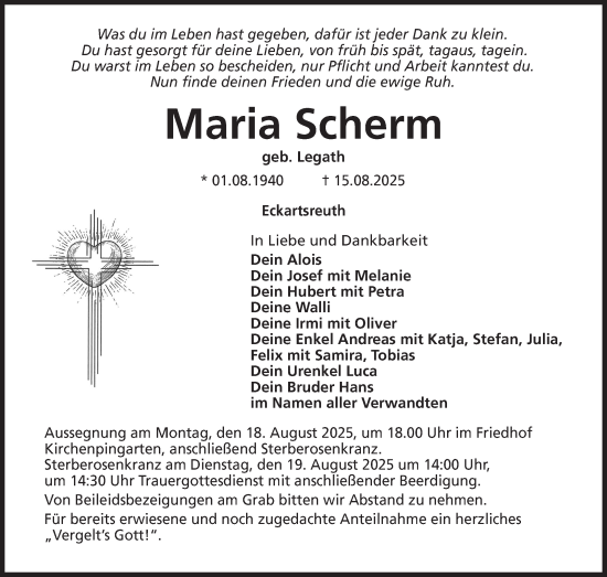 Anzeige von Maria Scherm von Nordbayerischer Kurier
