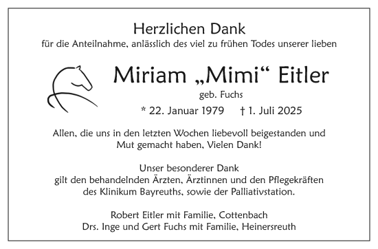 Anzeige von Miriam Eitler von Nordbayerischer Kurier