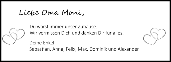 Anzeige von Monika Heinz von Nordbayerischer Kurier