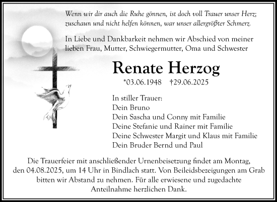 Anzeige von Renate Herzog von Nordbayerischer Kurier