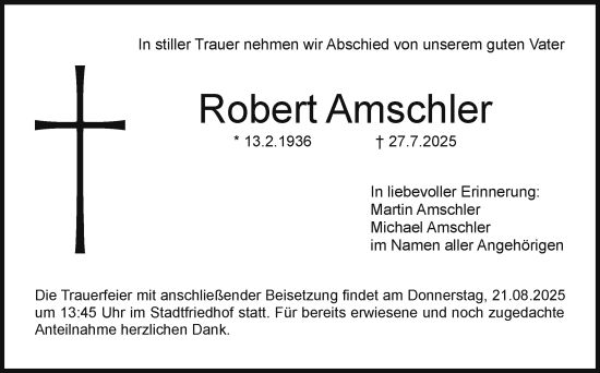 Anzeige von Robert Amschler von Nordbayerischer Kurier