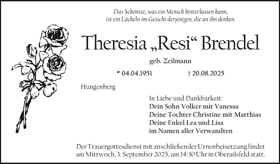Anzeige von Theresia Brendel von Nordbayerischer Kurier