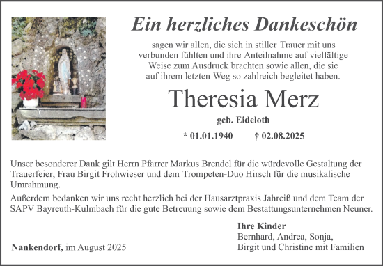 Anzeige von Theresia Merz von Nordbayerischer Kurier