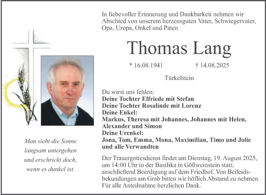 Anzeige von Thomas Lang von Nordbayerischer Kurier