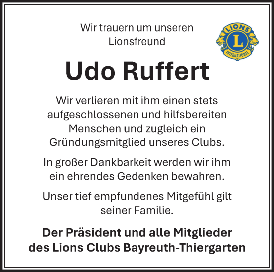 Anzeige von Udo Ruffert von Nordbayerischer Kurier