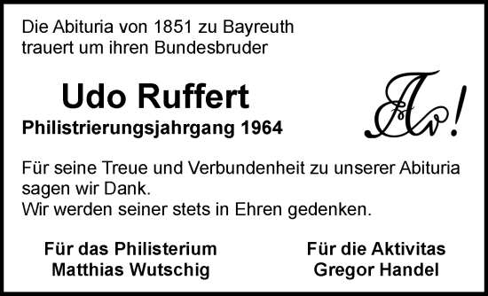 Anzeige von Udo Ruffert von Nordbayerischer Kurier