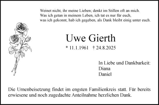 Anzeige von Uwe Gierth von Nordbayerischer Kurier