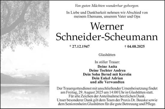 Anzeige von Werner Schneider-Scheumann von Nordbayerischer Kurier