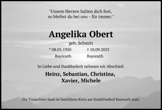Anzeige von Angelika Obert von Nordbayerischer Kurier
