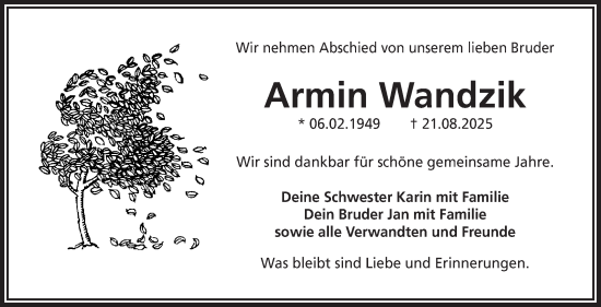 Anzeige von Armin Wandzik von Nordbayerischer Kurier