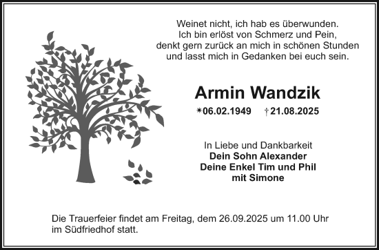 Anzeige von Armin Wandzik von Nordbayerischer Kurier