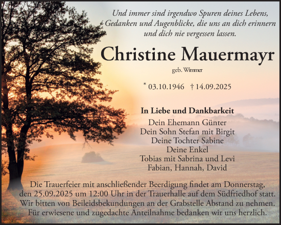 Anzeige von Christine Mauermayr von Nordbayerischer Kurier