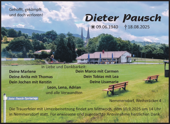 Anzeige von Dieter Pausch von Nordbayerischer Kurier