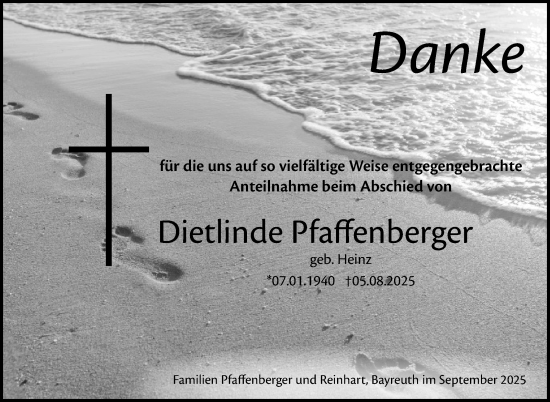Anzeige von Dietlinde Pfaffenberger von Nordbayerischer Kurier