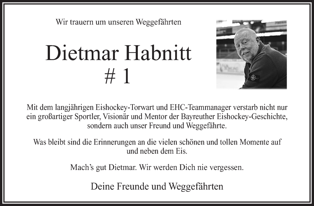  Traueranzeige für Dietmar Habnitt vom 17.09.2025 aus Nordbayerischer Kurier