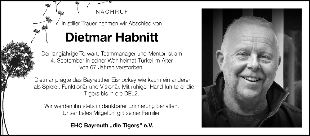  Traueranzeige für Dietmar Habnitt vom 18.09.2025 aus Nordbayerischer Kurier