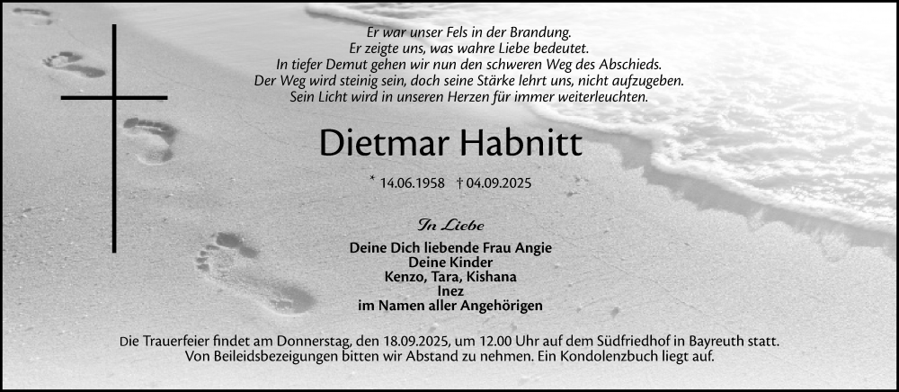  Traueranzeige für Dietmar Habnitt vom 16.09.2025 aus Nordbayerischer Kurier