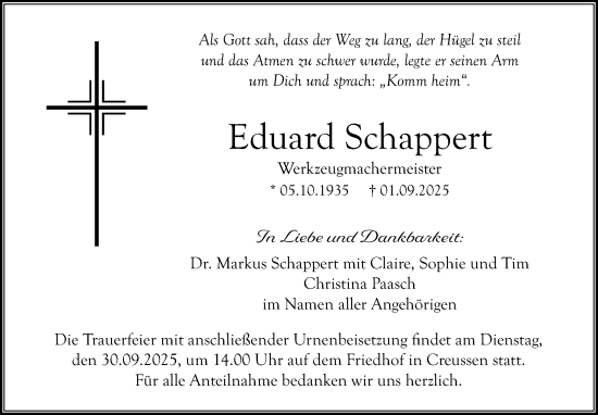 Anzeige von Eduard Schappert von Nordbayerischer Kurier