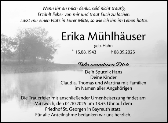 Anzeige von Erika Mühlhäuser von Nordbayerischer Kurier