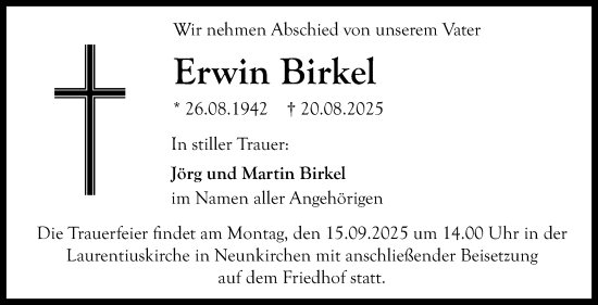Anzeige von Erwin Birkel von Nordbayerischer Kurier