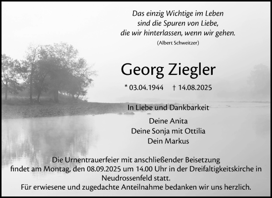 Anzeige von Georg Ziegler von Nordbayerischer Kurier