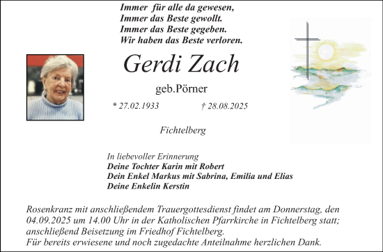Anzeige von Gerdi Zach von Nordbayerischer Kurier