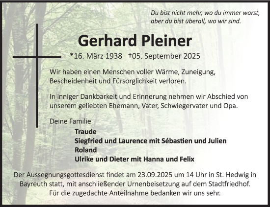 Anzeige von Gerhard Pleiner von Nordbayerischer Kurier
