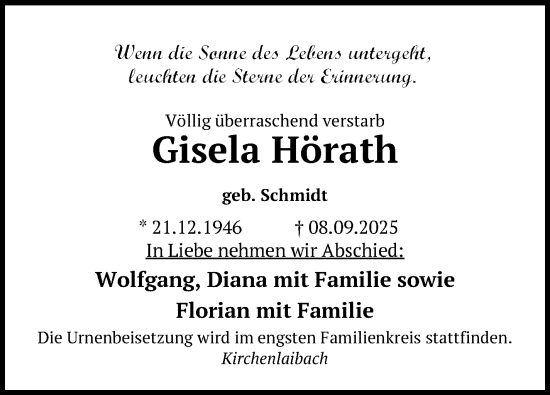 Anzeige von Gisela Hörath von Nordbayerischer Kurier