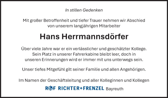 Anzeige von Hans Herrmannsdörfer von Nordbayerischer Kurier