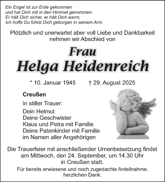 Anzeige von Helga Heidenreich von Nordbayerischer Kurier