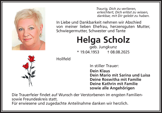 Anzeige von Helga Scholz von Nordbayerischer Kurier