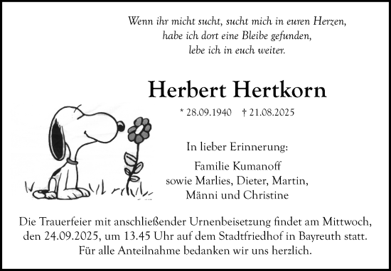 Anzeige von Herbert Hertkorn von Nordbayerischer Kurier