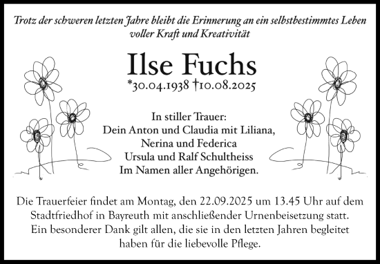 Anzeige von Ilse Fuchs von Nordbayerischer Kurier