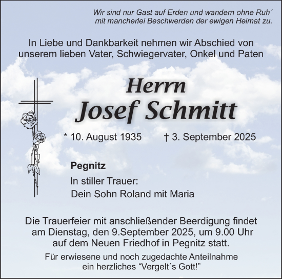 Anzeige von Josef Schmitt von Nordbayerischer Kurier