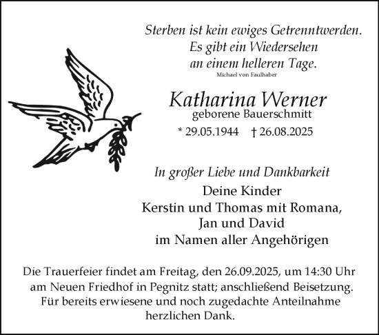 Anzeige von Katharina Werner von Nordbayerischer Kurier