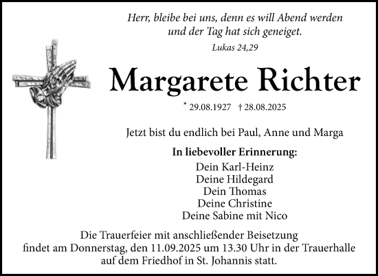 Anzeige von Margarete Richter von Nordbayerischer Kurier