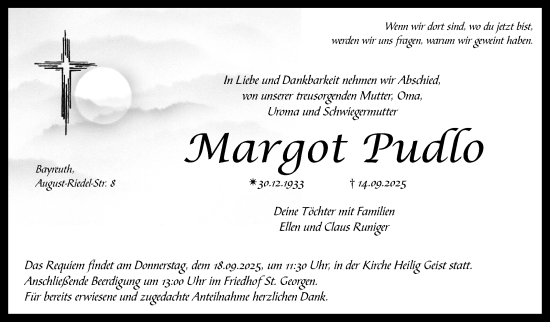 Anzeige von Margot Pudlo von Nordbayerischer Kurier