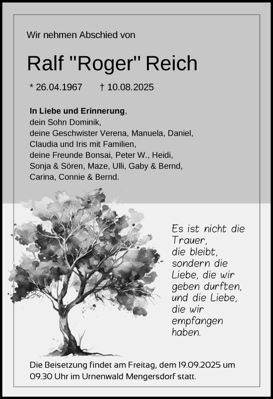 Anzeige von Ralf Reich von Nordbayerischer Kurier