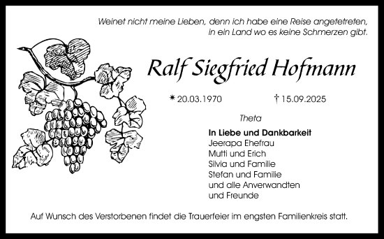 Anzeige von Ralf Siegfried Hofmann von Nordbayerischer Kurier