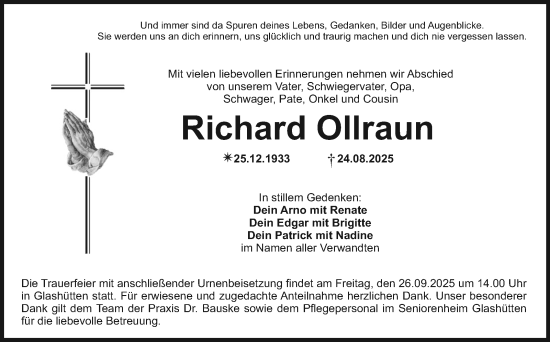 Anzeige von Richard Ollraun von Nordbayerischer Kurier