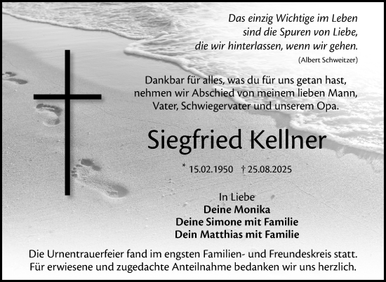 Anzeige von Siegfried Kellner von Nordbayerischer Kurier