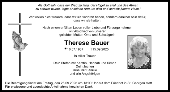 Anzeige von Therese Bauer von Nordbayerischer Kurier