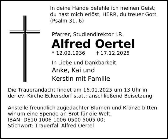Anzeige von Alfred Oertel von Nordbayerischer Kurier