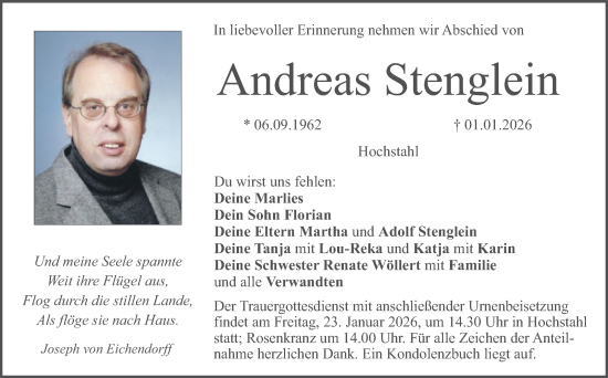 Anzeige von Andreas Stenglein von Nordbayerischer Kurier