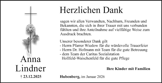 Anzeige von Anna Lindner von Nordbayerischer Kurier