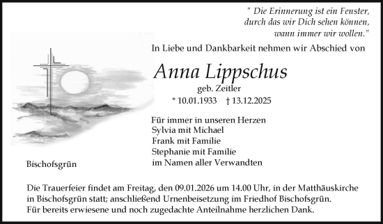 Anzeige von Anna Lippschus von Nordbayerischer Kurier