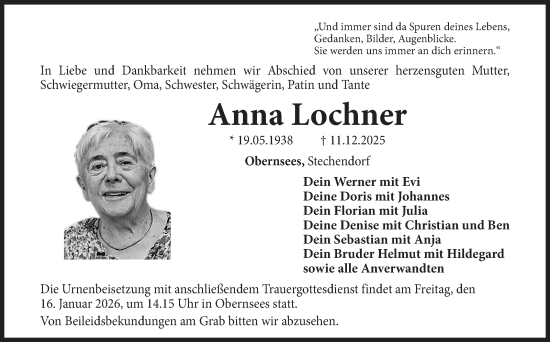 Anzeige von Anna Lochner von Nordbayerischer Kurier