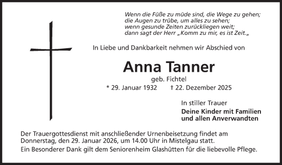 Anzeige von Anna Tanner von Nordbayerischer Kurier