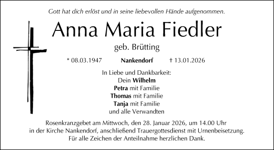 Anzeige von Anna Maria Fiedler von Nordbayerischer Kurier